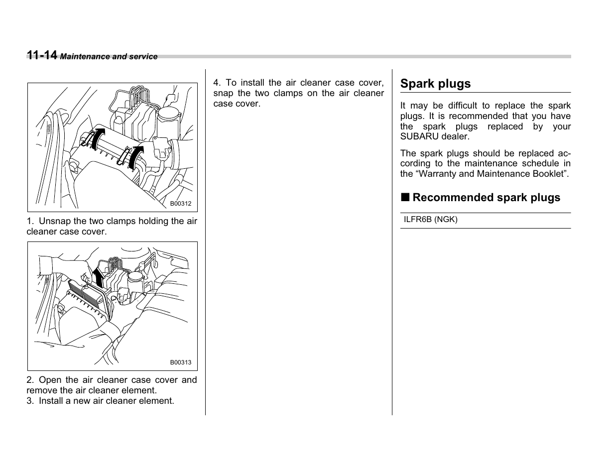 Spark plugs | Subaru A3100BE User Manual | Page 310 / 376