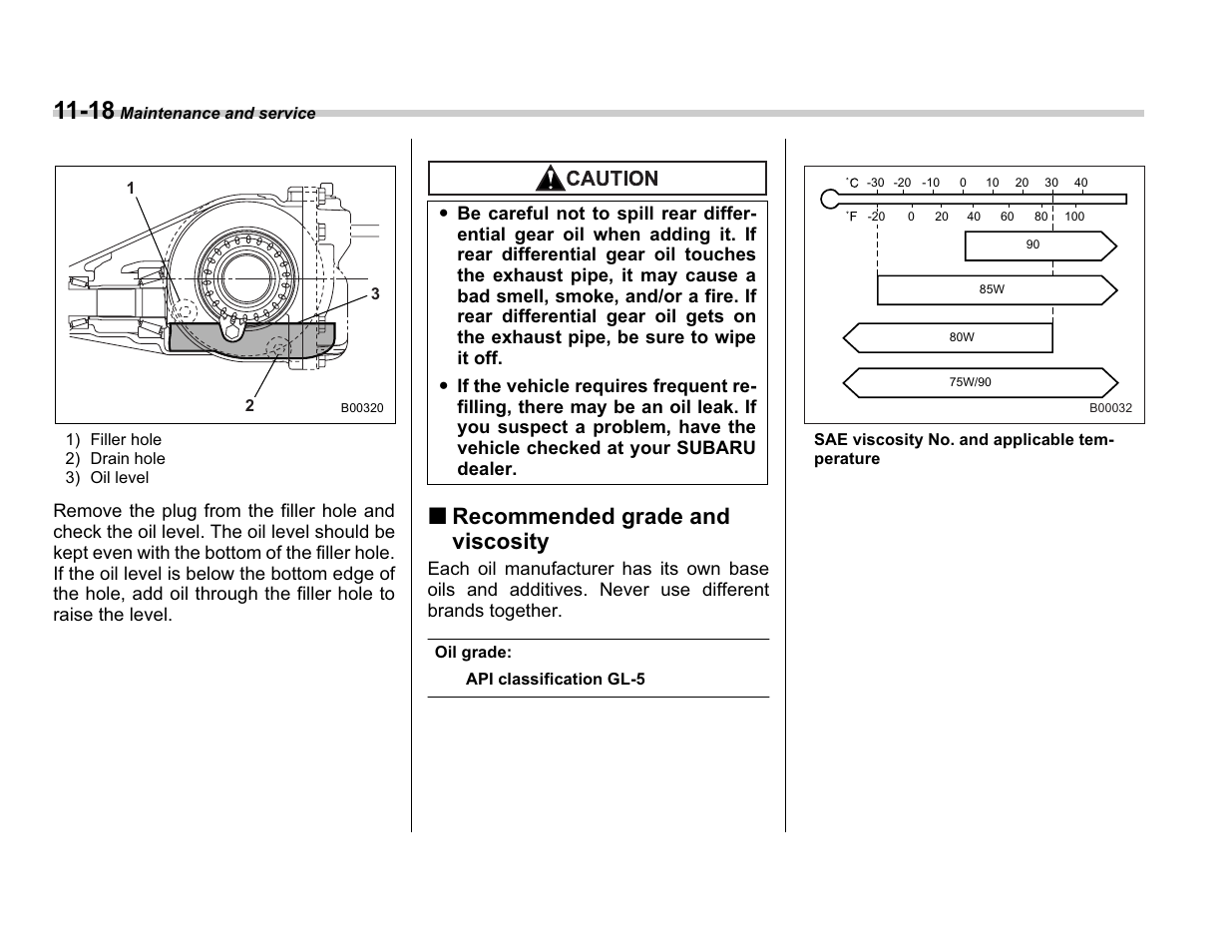 Recommended grade and viscosity | Subaru A3100BE User Manual | Page 314 / 376