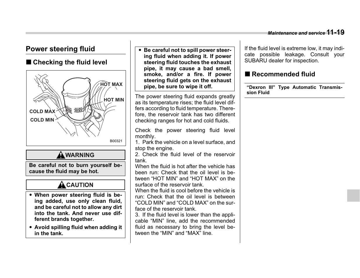 19 power steering fluid | Subaru A3100BE User Manual | Page 315 / 376