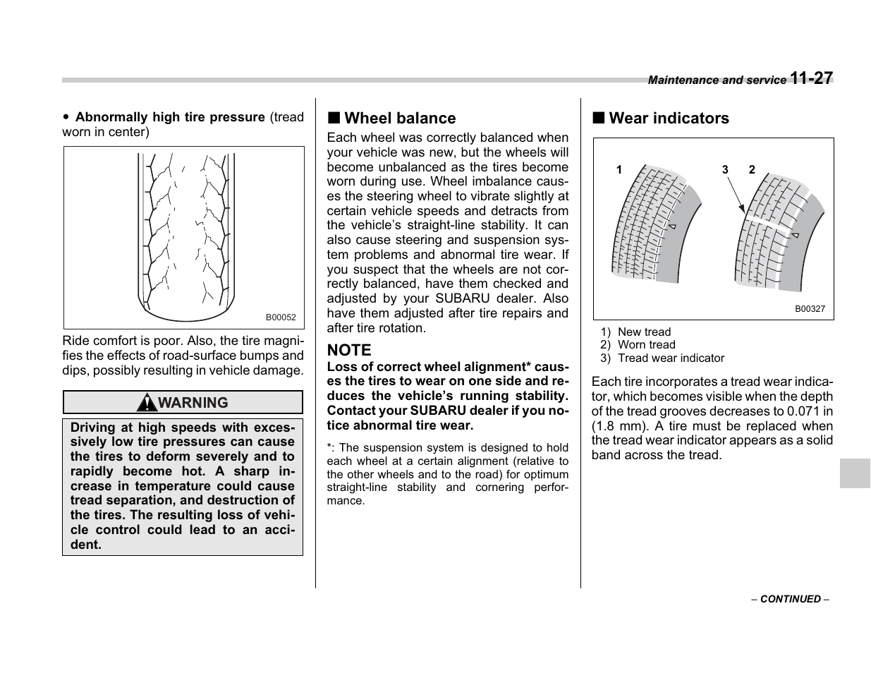 Wheel balance, Wear indicators | Subaru A3100BE User Manual | Page 323 / 376