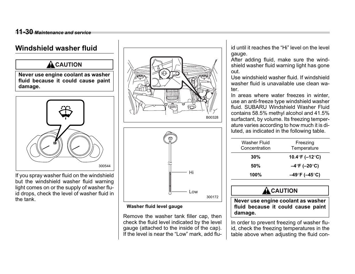 Windshield washer fluid | Subaru A3100BE User Manual | Page 326 / 376