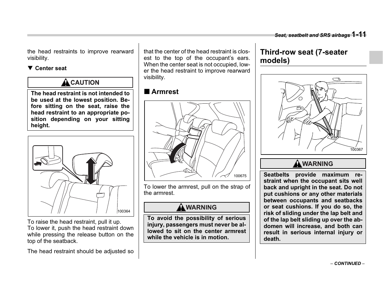 Third-row seat (7-seater models) | Subaru A3100BE User Manual | Page 35 / 376