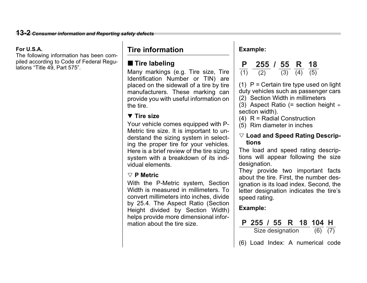 Tire information | Subaru A3100BE User Manual | Page 354 / 376
