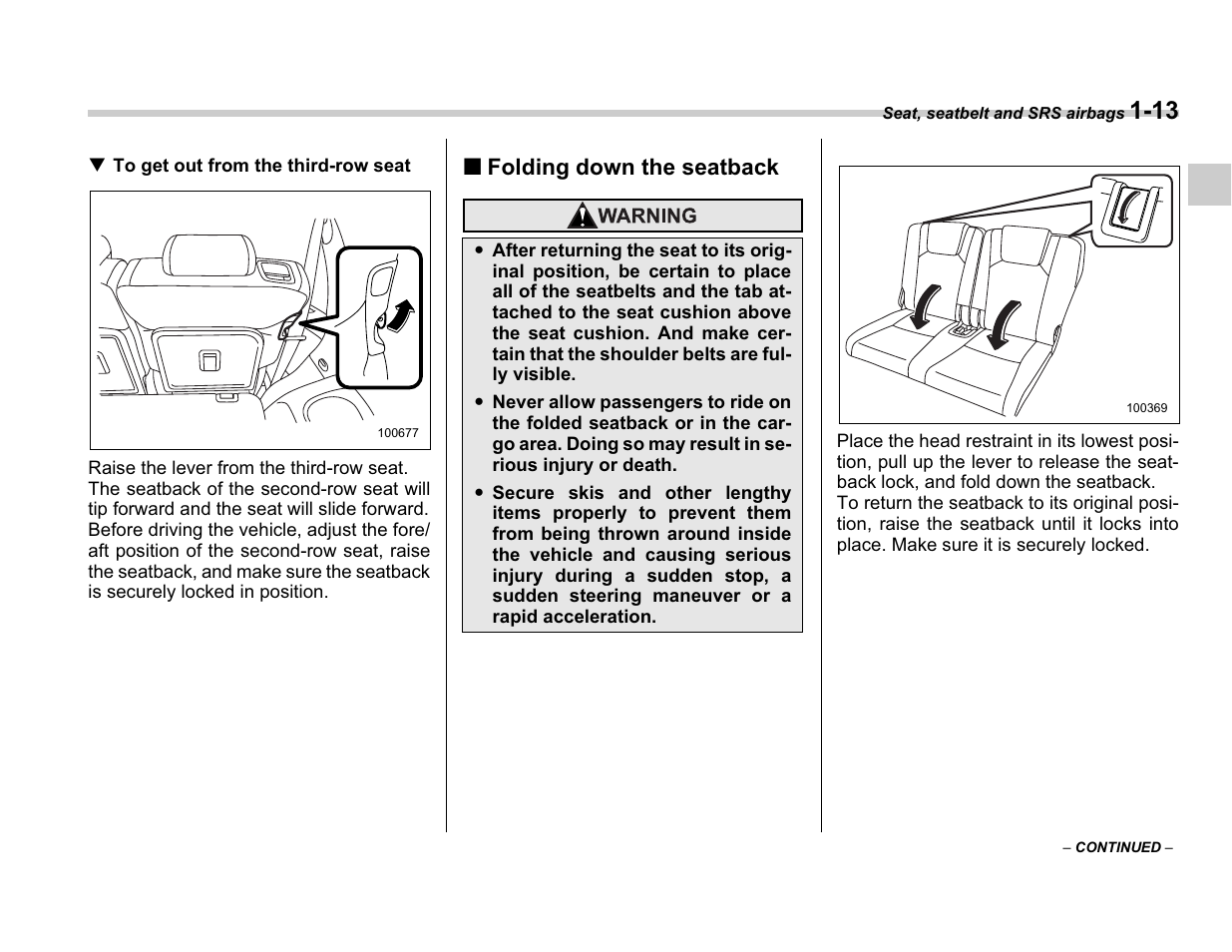 Folding down the seatback | Subaru A3100BE User Manual | Page 37 / 376