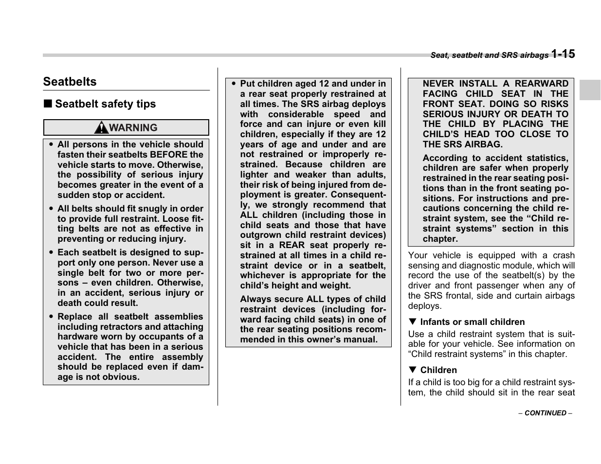 Seatbelts | Subaru A3100BE User Manual | Page 39 / 376