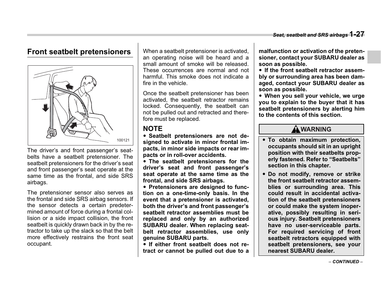 Front seatbelt pretensioners | Subaru A3100BE User Manual | Page 51 / 376