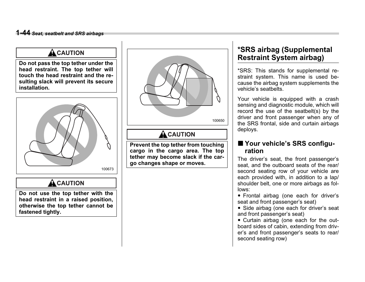 Srs airbag (supplemental restraint system airbag) | Subaru A3100BE User Manual | Page 68 / 376