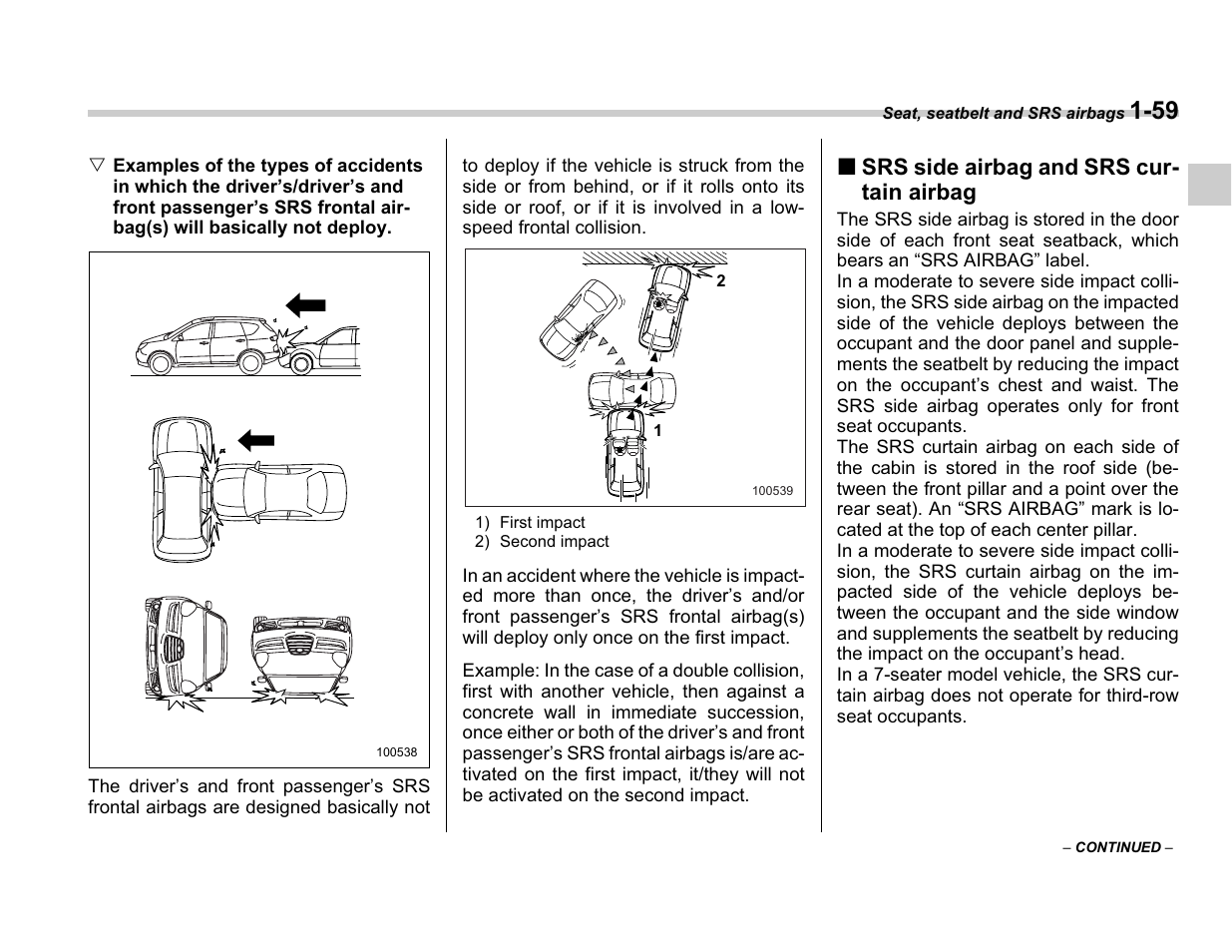 Srs side airbag and srs cur- tain airbag | Subaru A3100BE User Manual | Page 83 / 376