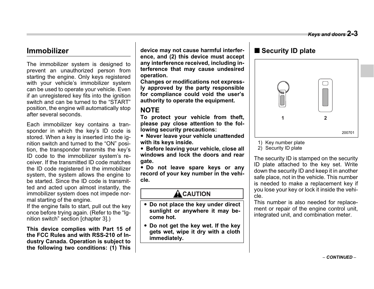 Immobilizer | Subaru A3100BE User Manual | Page 97 / 376