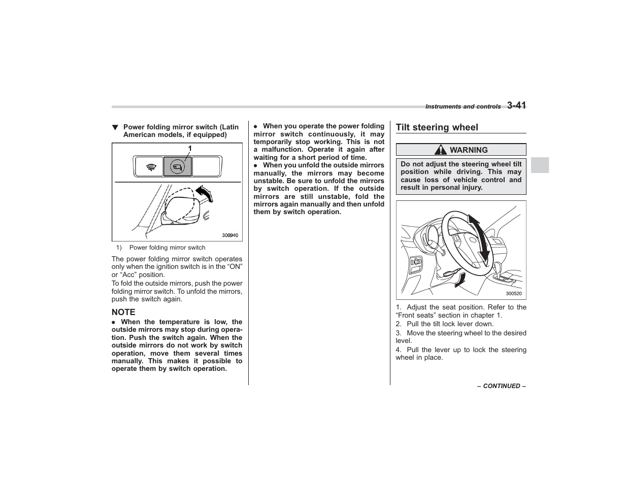 Tilt steering wheel | Subaru 2008 TRIBECA User Manual | Page 161 / 409