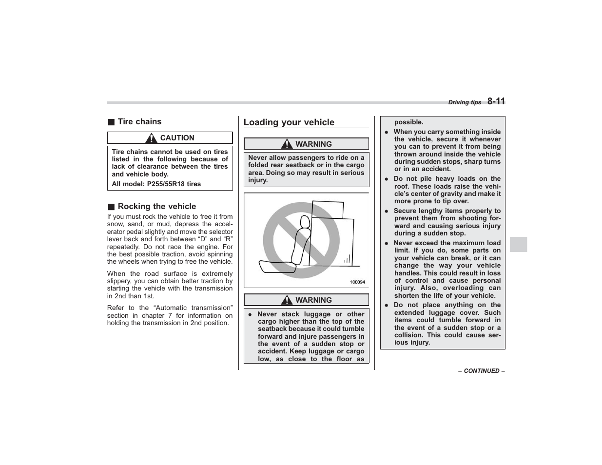 Loading your vehicle | Subaru 2008 TRIBECA User Manual | Page 279 / 409