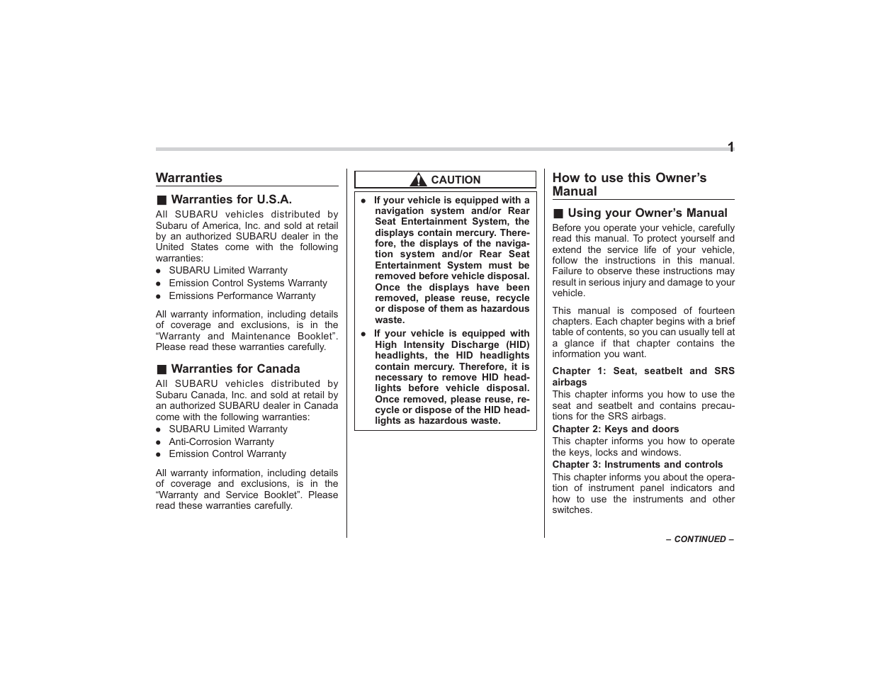 Subaru 2008 TRIBECA User Manual | Page 3 / 409