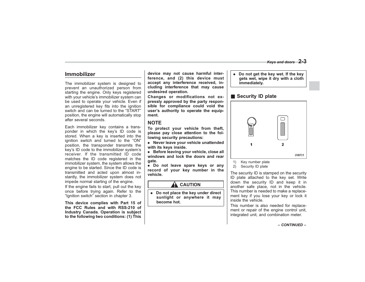 Immobilizer | Subaru 2008 TRIBECA User Manual | Page 97 / 409