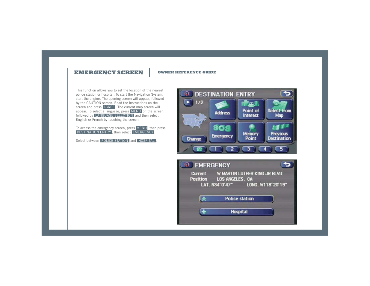 Emergency screen | Subaru Legacy User Manual | Page 4 / 16