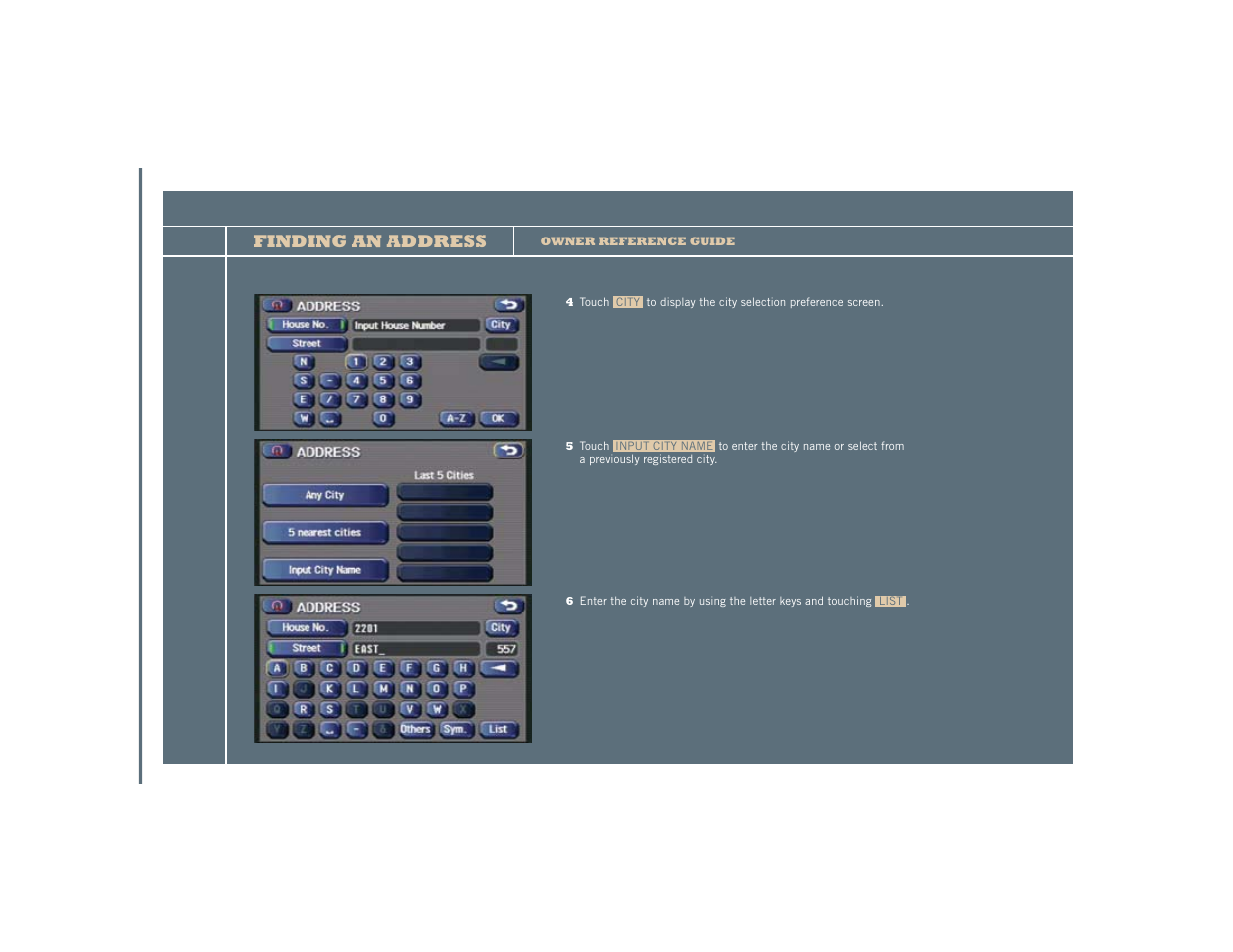 Finding an address | Subaru Legacy User Manual | Page 7 / 16