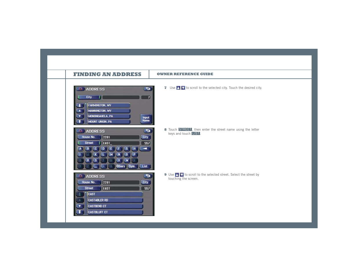 Finding an address | Subaru Legacy User Manual | Page 8 / 16