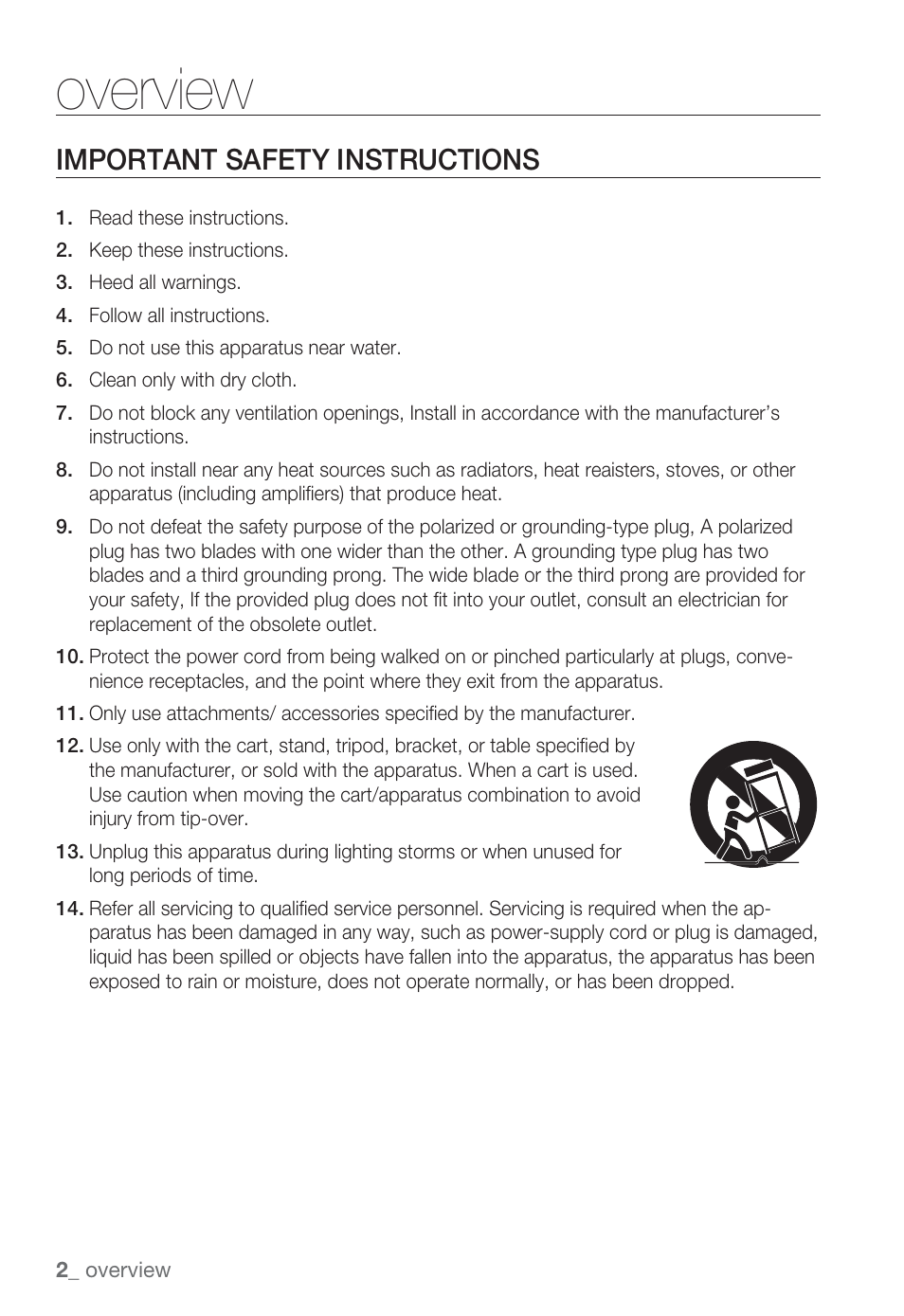 Overview, Important safety instructions | Sharp SND-5080 User Manual | Page 2 / 101