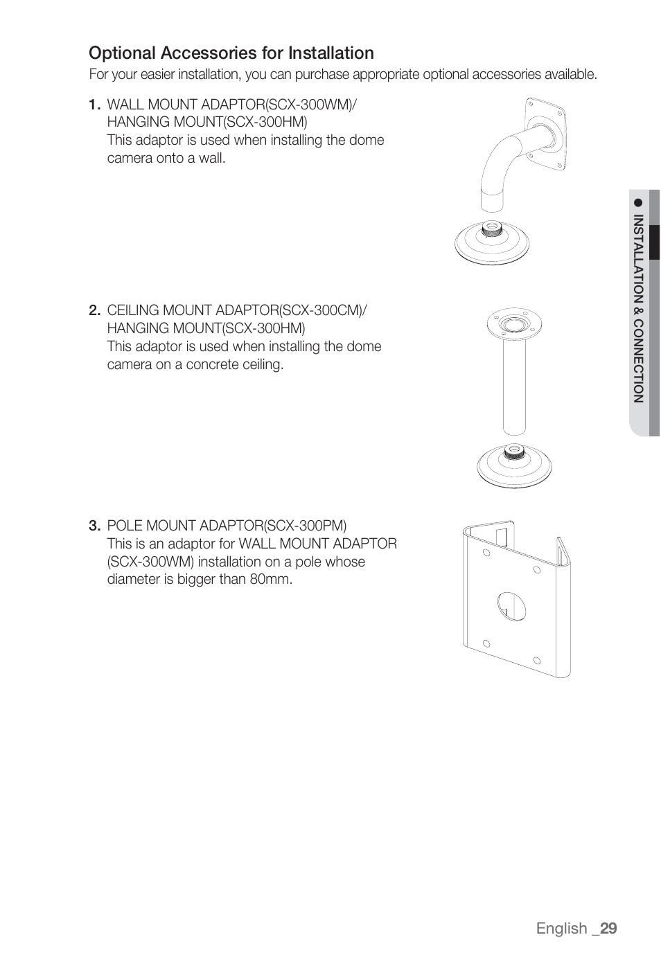 Optional accessories for installation | Sharp SND-5080 User Manual | Page 29 / 101