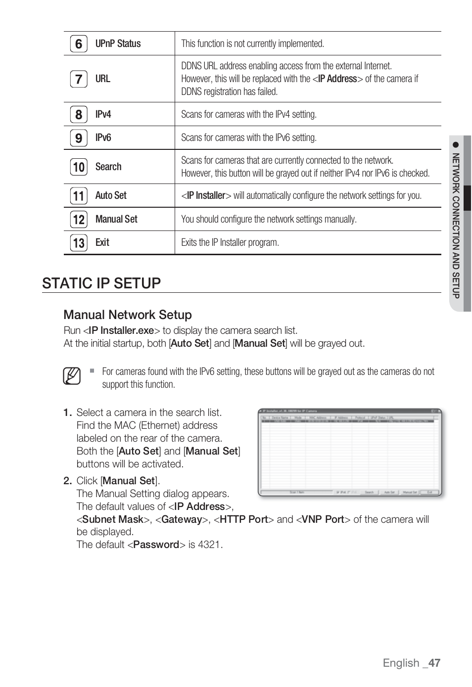 Static ip setup | Sharp SND-5080 User Manual | Page 47 / 101