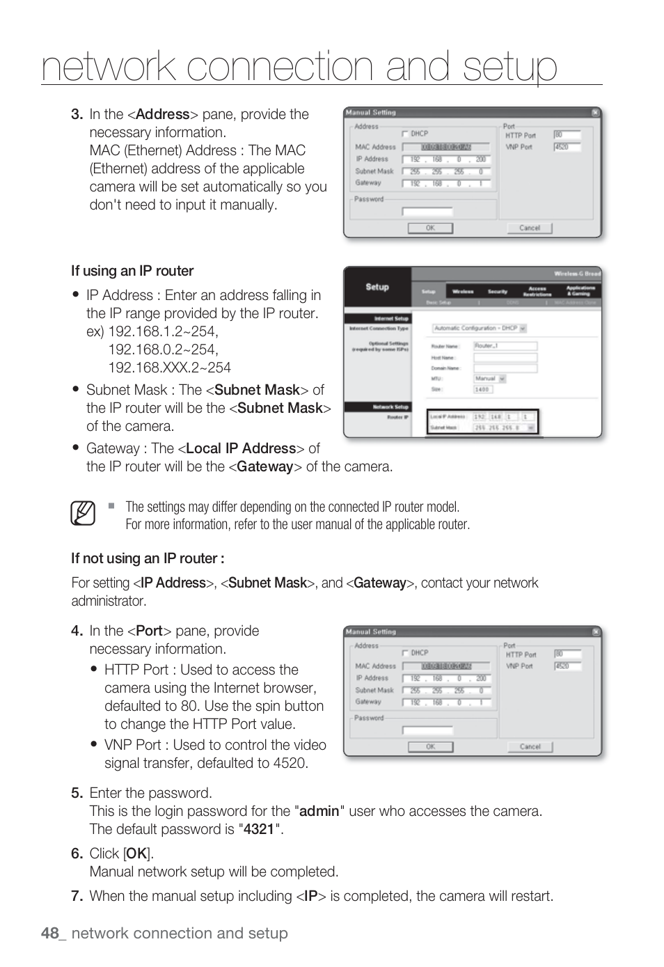 Network connection and setup | Sharp SND-5080 User Manual | Page 48 / 101