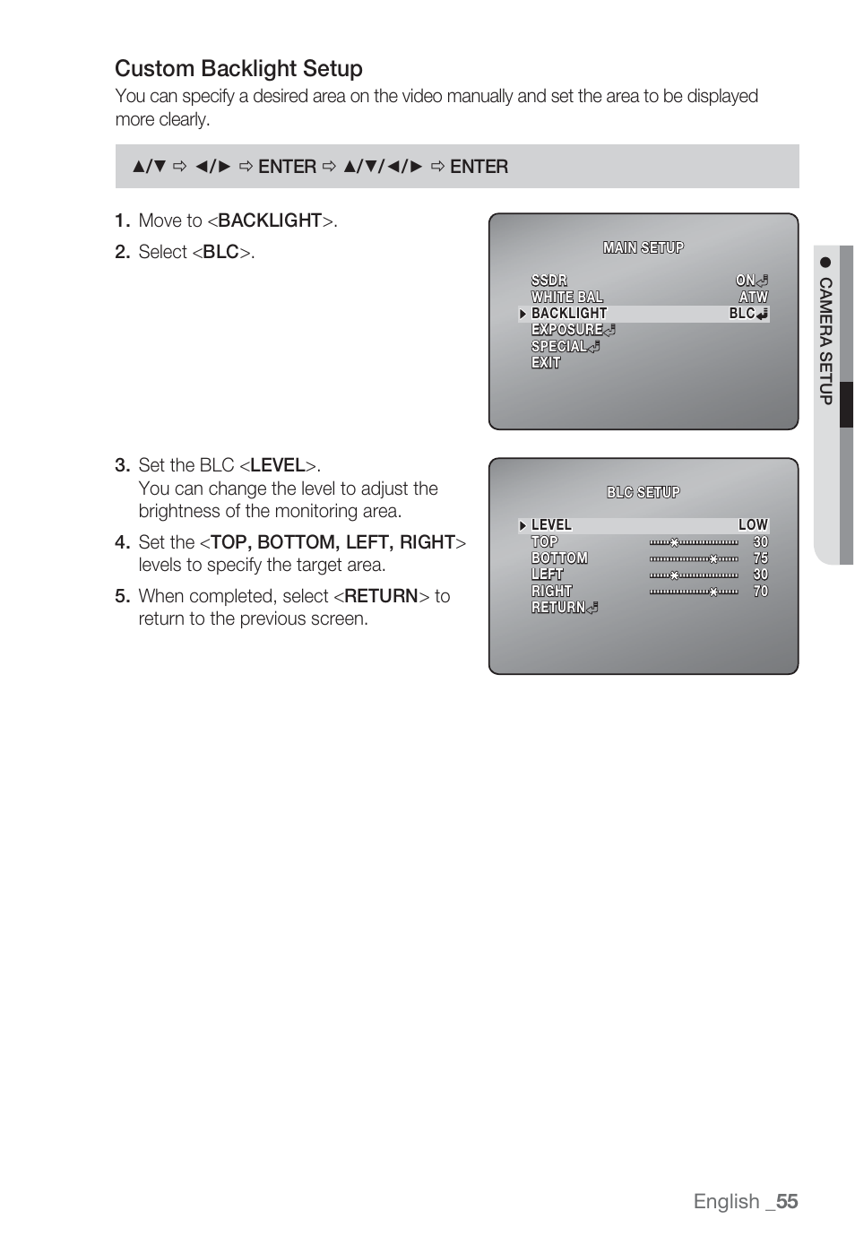 Custom backlight setup, English _55 | Sharp SND-5080 User Manual | Page 55 / 101