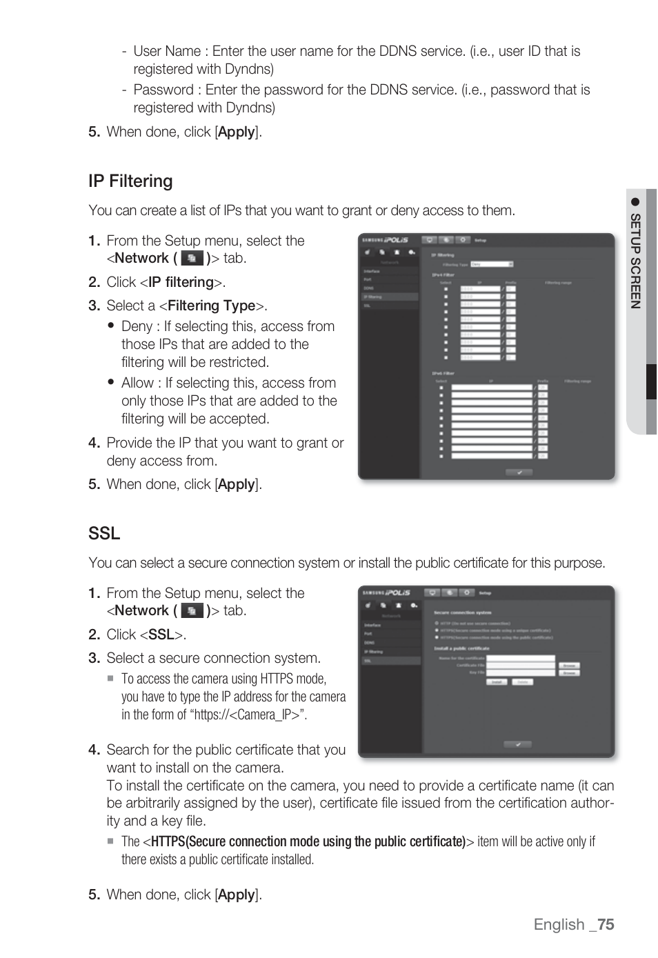 Ip filtering | Sharp SND-5080 User Manual | Page 75 / 101