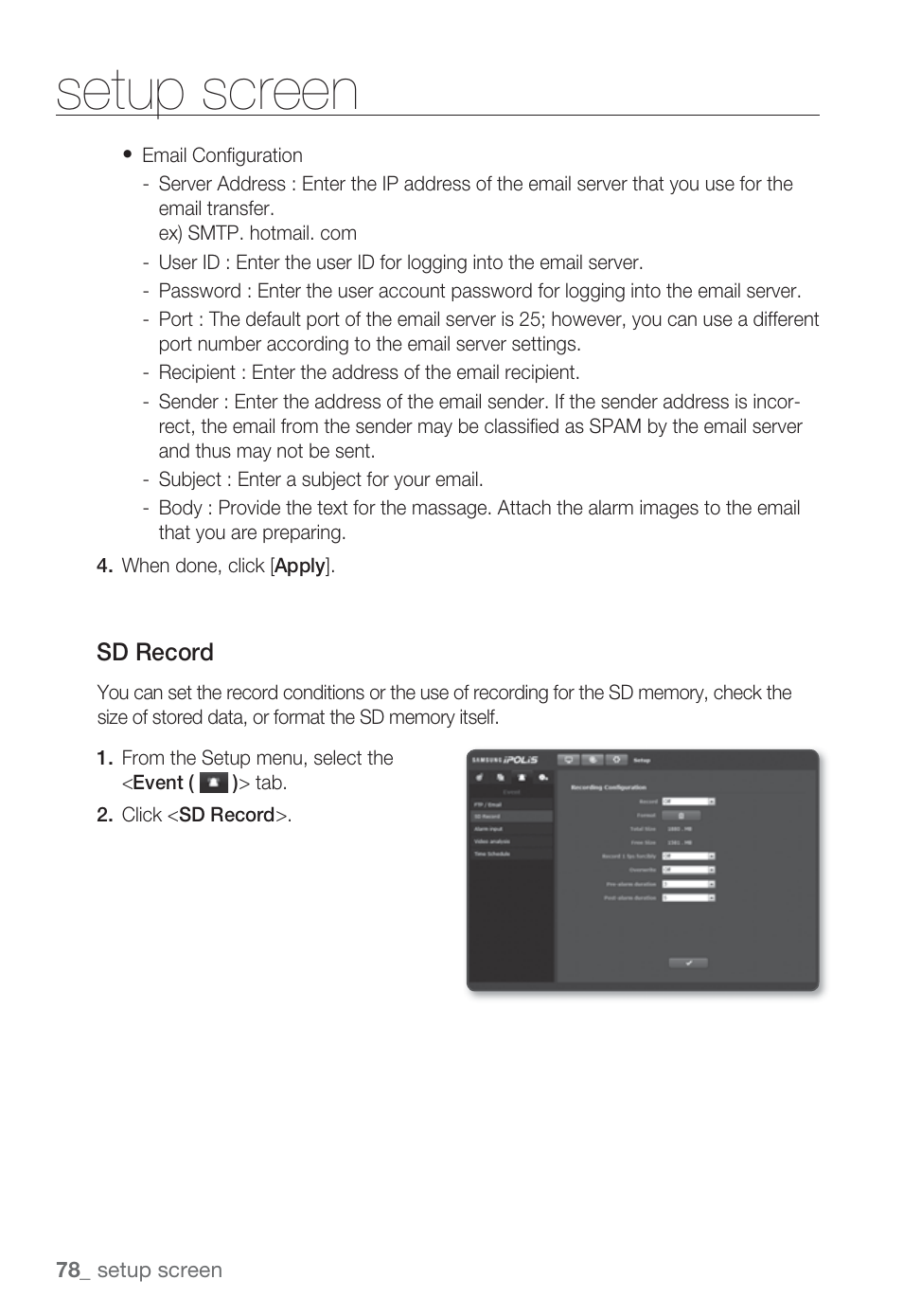 Setup screen | Sharp SND-5080 User Manual | Page 78 / 101