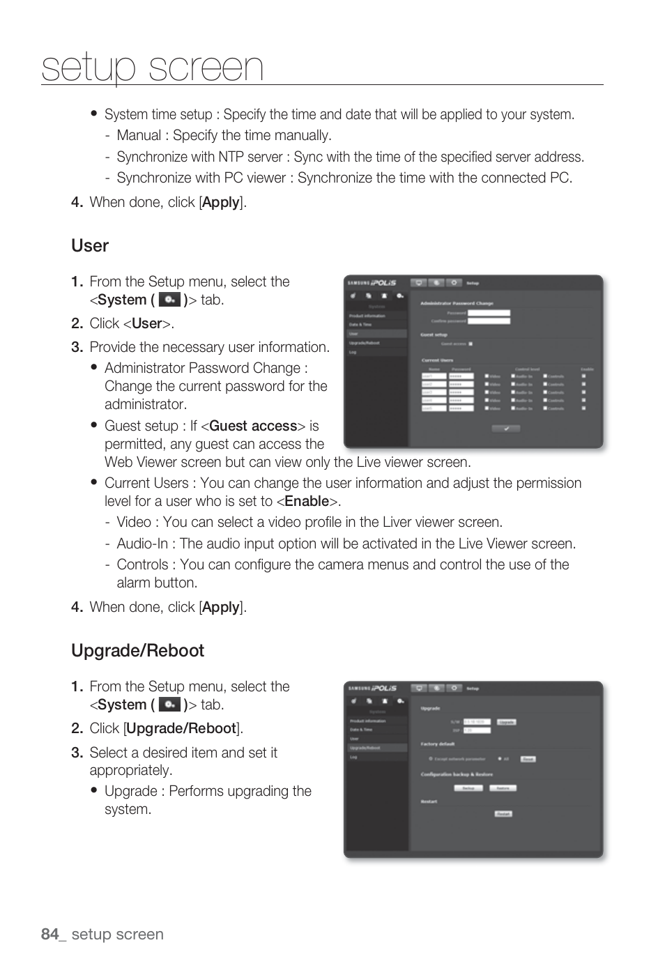 Setup screen | Sharp SND-5080 User Manual | Page 84 / 101