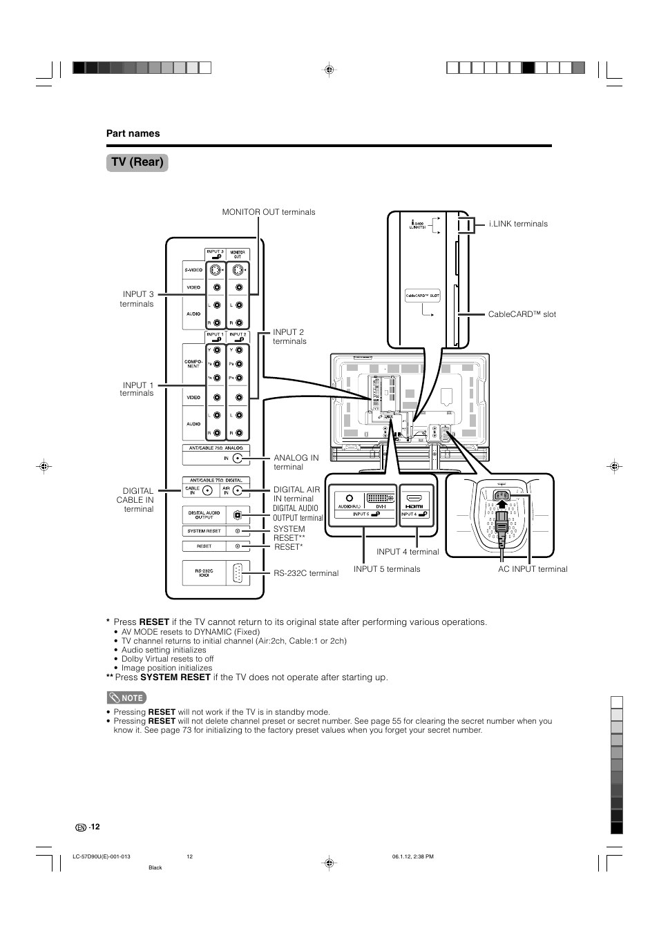 Tv (rear) | Sharp Aquos LC 57D90U User Manual | Page 13 / 78