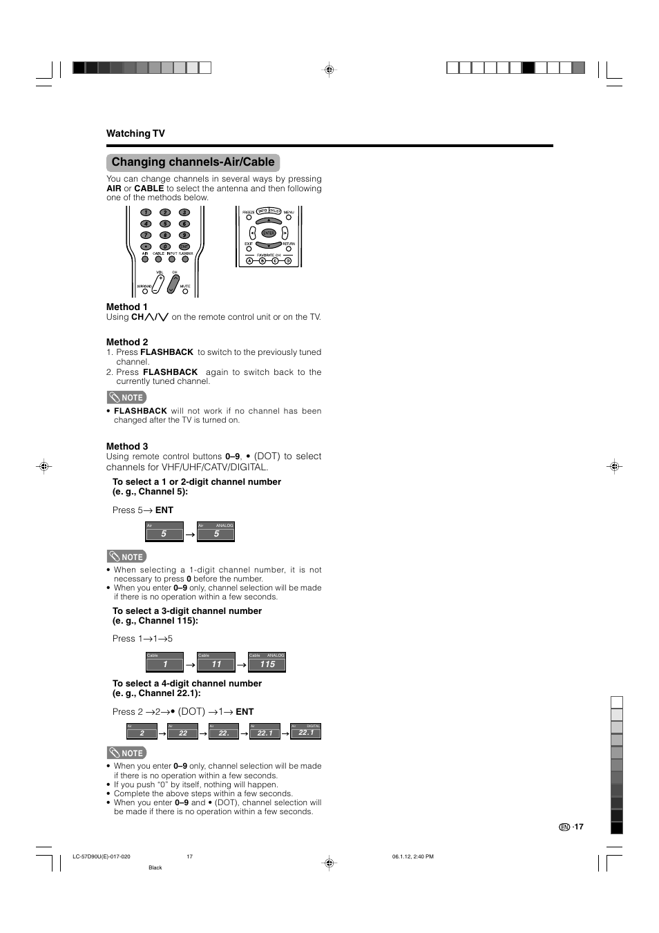 Changing channels-air/cable | Sharp Aquos LC 57D90U User Manual | Page 18 / 78