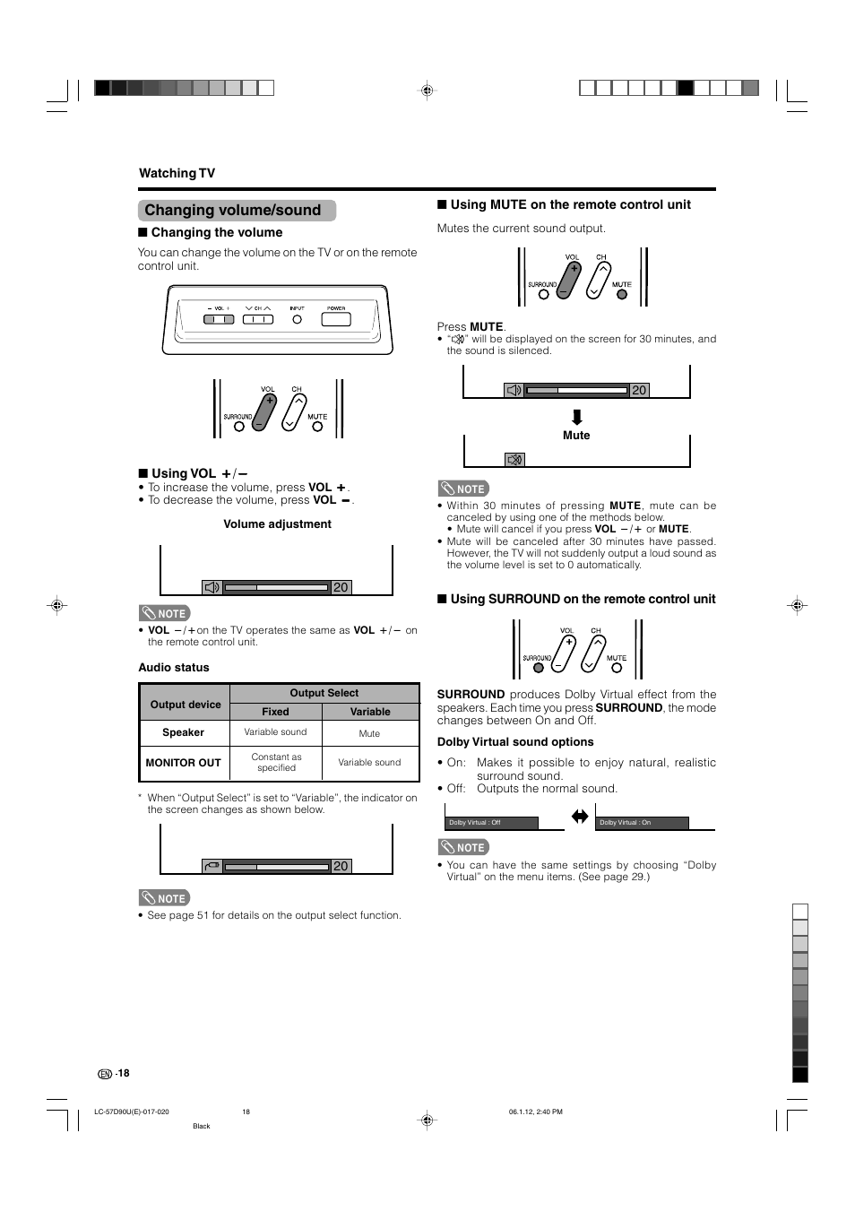 Changing volume/sound | Sharp Aquos LC 57D90U User Manual | Page 19 / 78