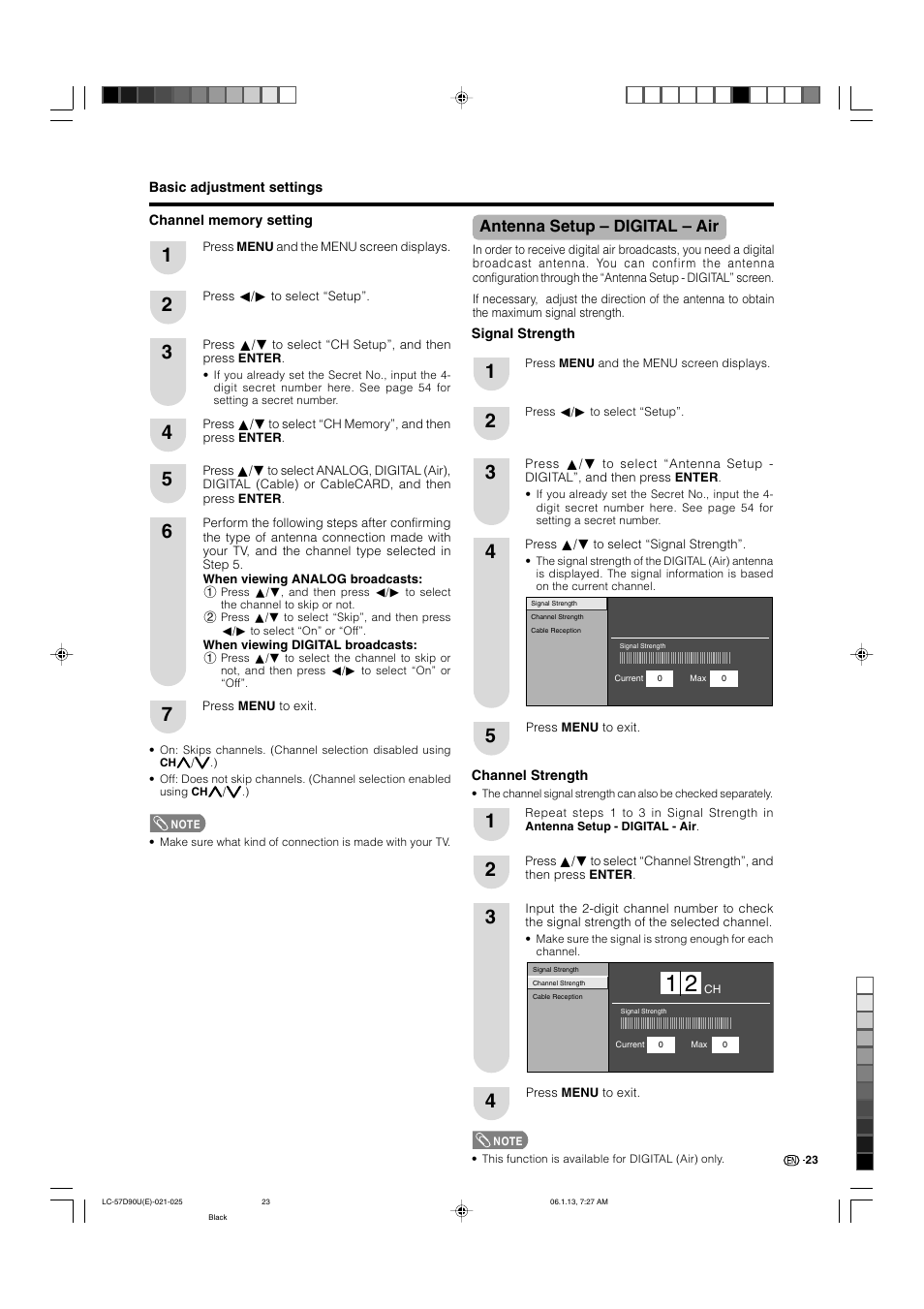 Antenna setup-digital- air, Antenna setup – digital – air | Sharp Aquos LC 57D90U User Manual | Page 24 / 78