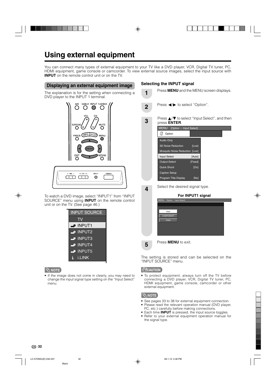 Using external equipment, Displaying an external equipment image | Sharp Aquos LC 57D90U User Manual | Page 33 / 78