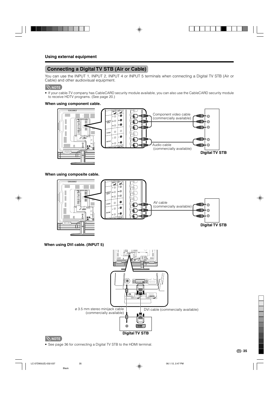 Connecting a digital tv stb (air or cable) | Sharp Aquos LC 57D90U User Manual | Page 36 / 78