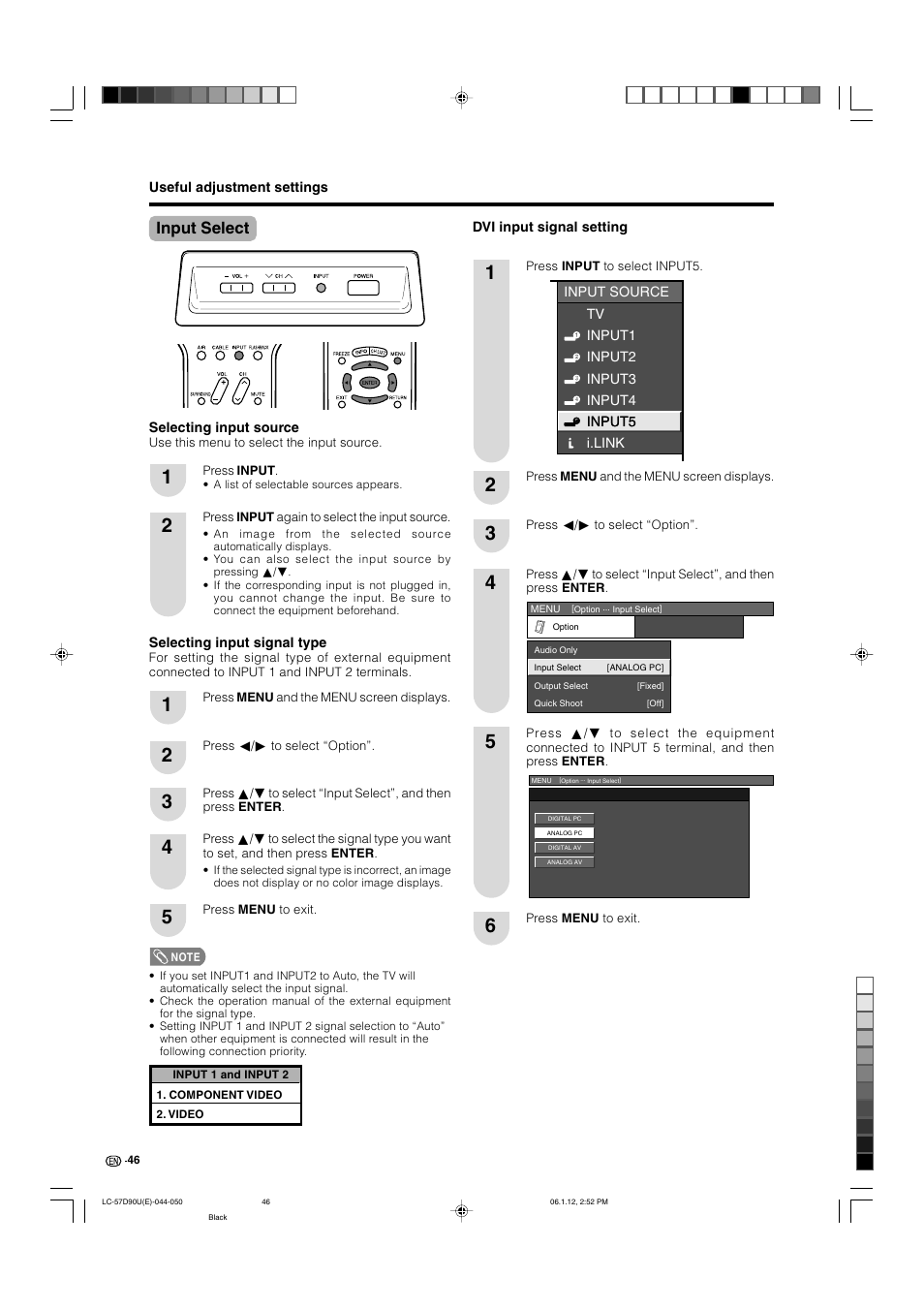 Input select | Sharp Aquos LC 57D90U User Manual | Page 47 / 78