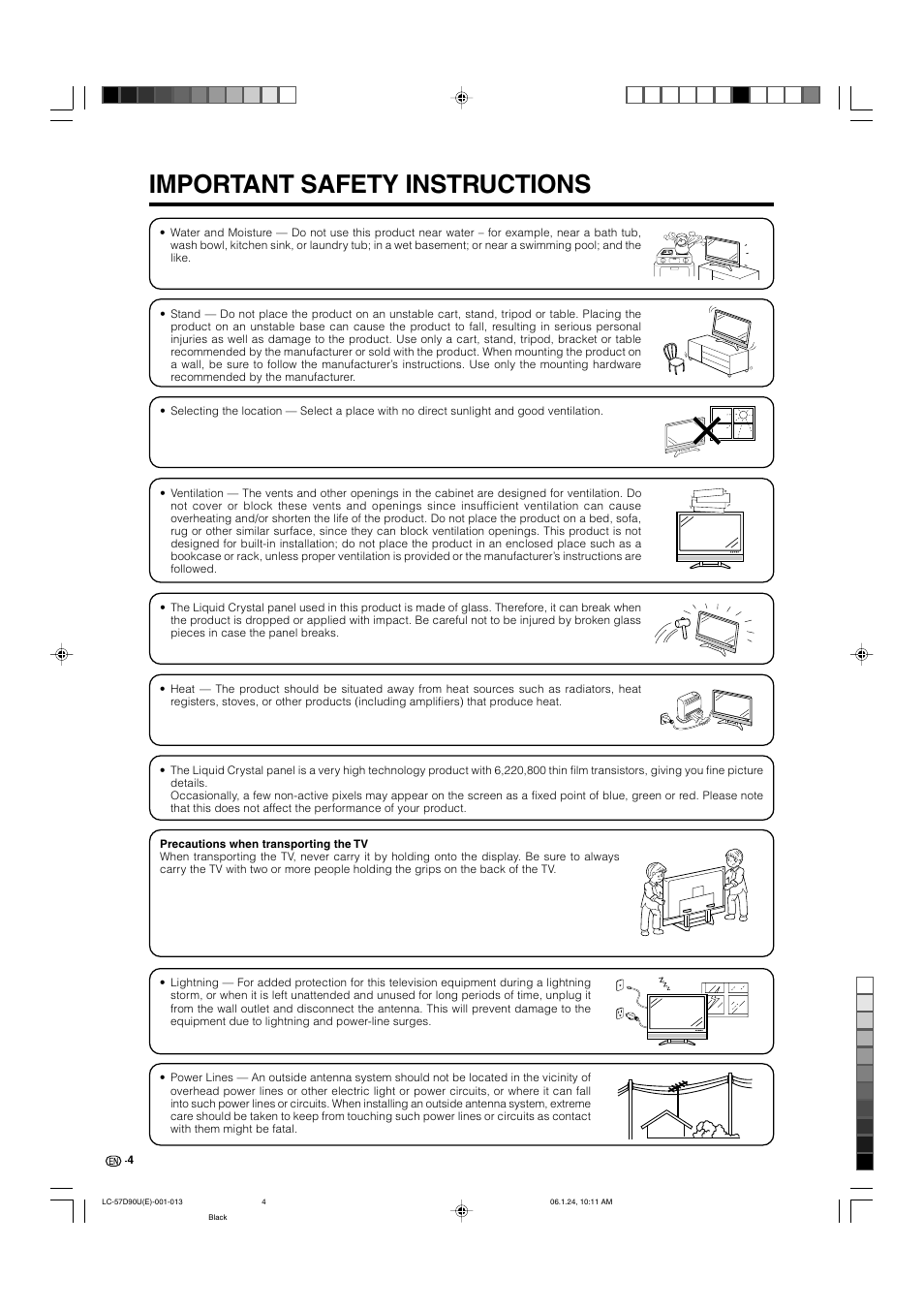 Important safety instructions | Sharp Aquos LC 57D90U User Manual | Page 5 / 78