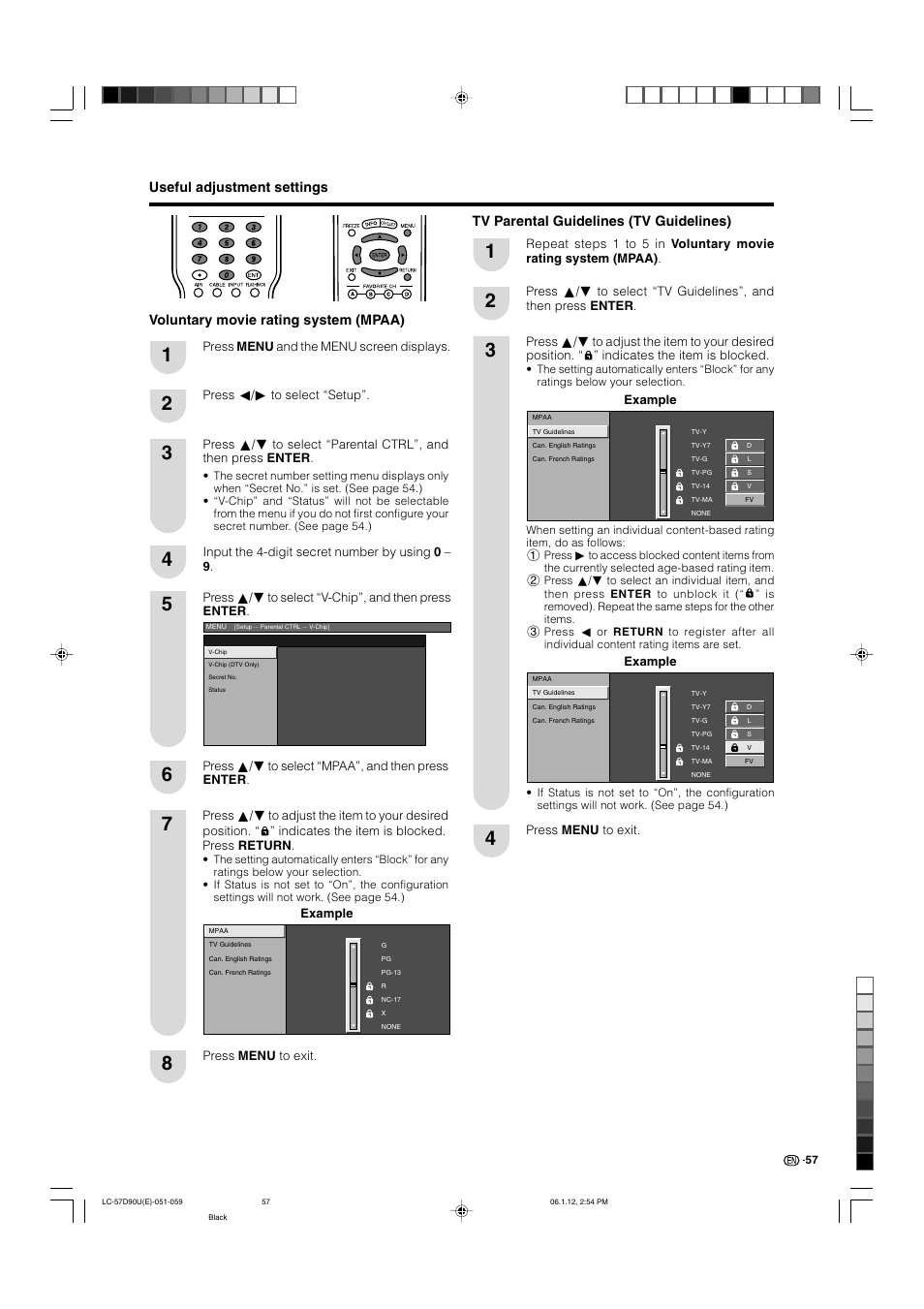Tv parental guidelines (tv guidelines) | Sharp Aquos LC 57D90U User Manual | Page 58 / 78