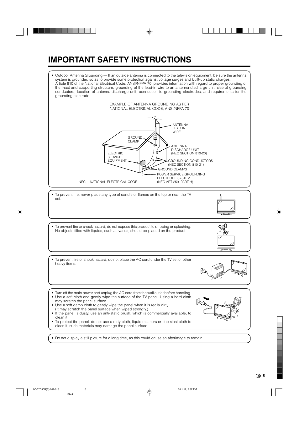 Important safety instructions | Sharp Aquos LC 57D90U User Manual | Page 6 / 78