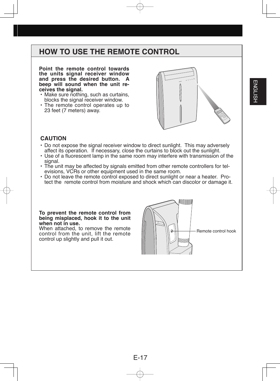 How to use the remote control, E-17 | Sharp CV-P10NC User Manual | Page 19 / 64