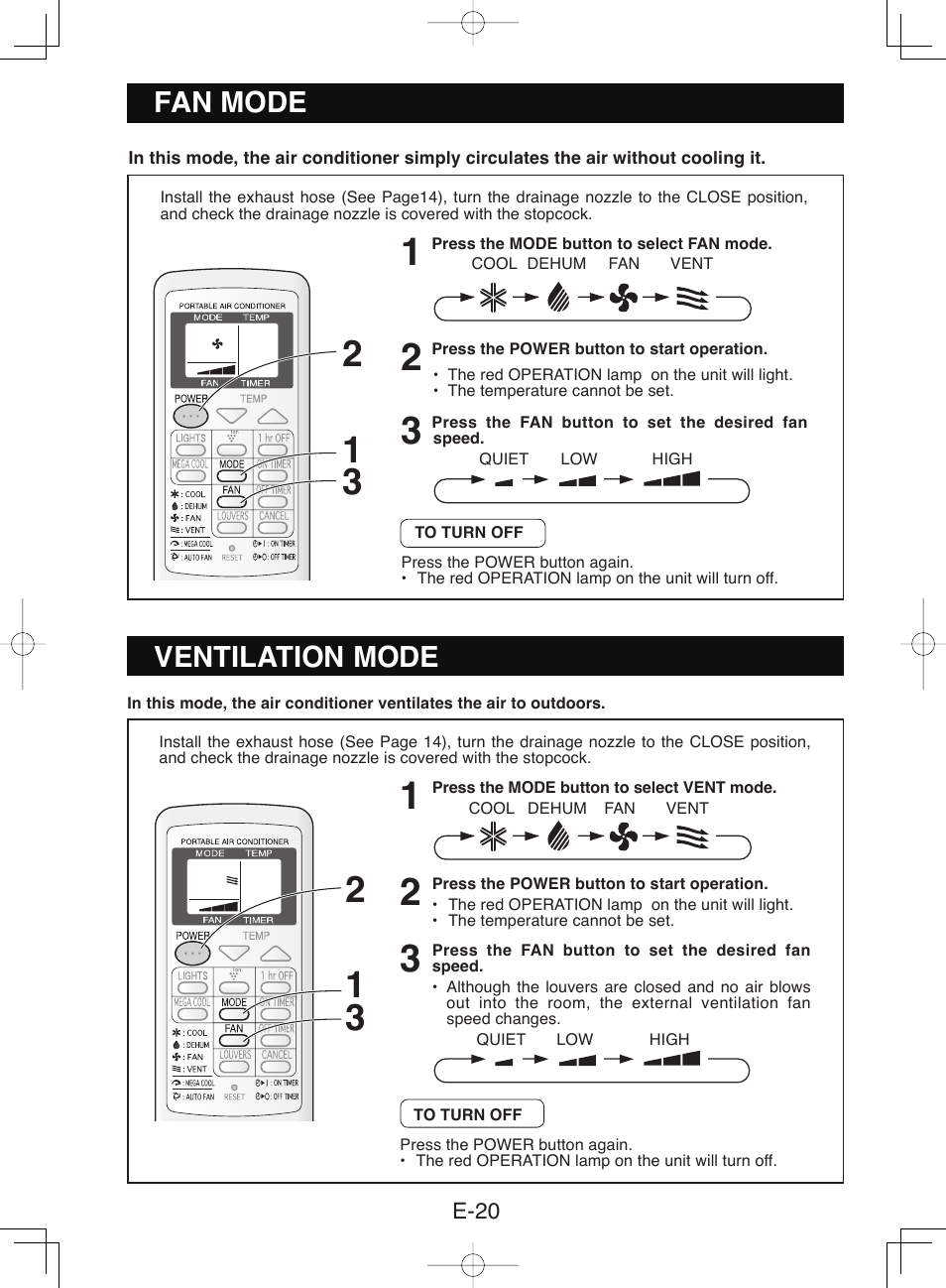 Ventilation mode, Fan mode | Sharp CV-P10NC User Manual | Page 22 / 64