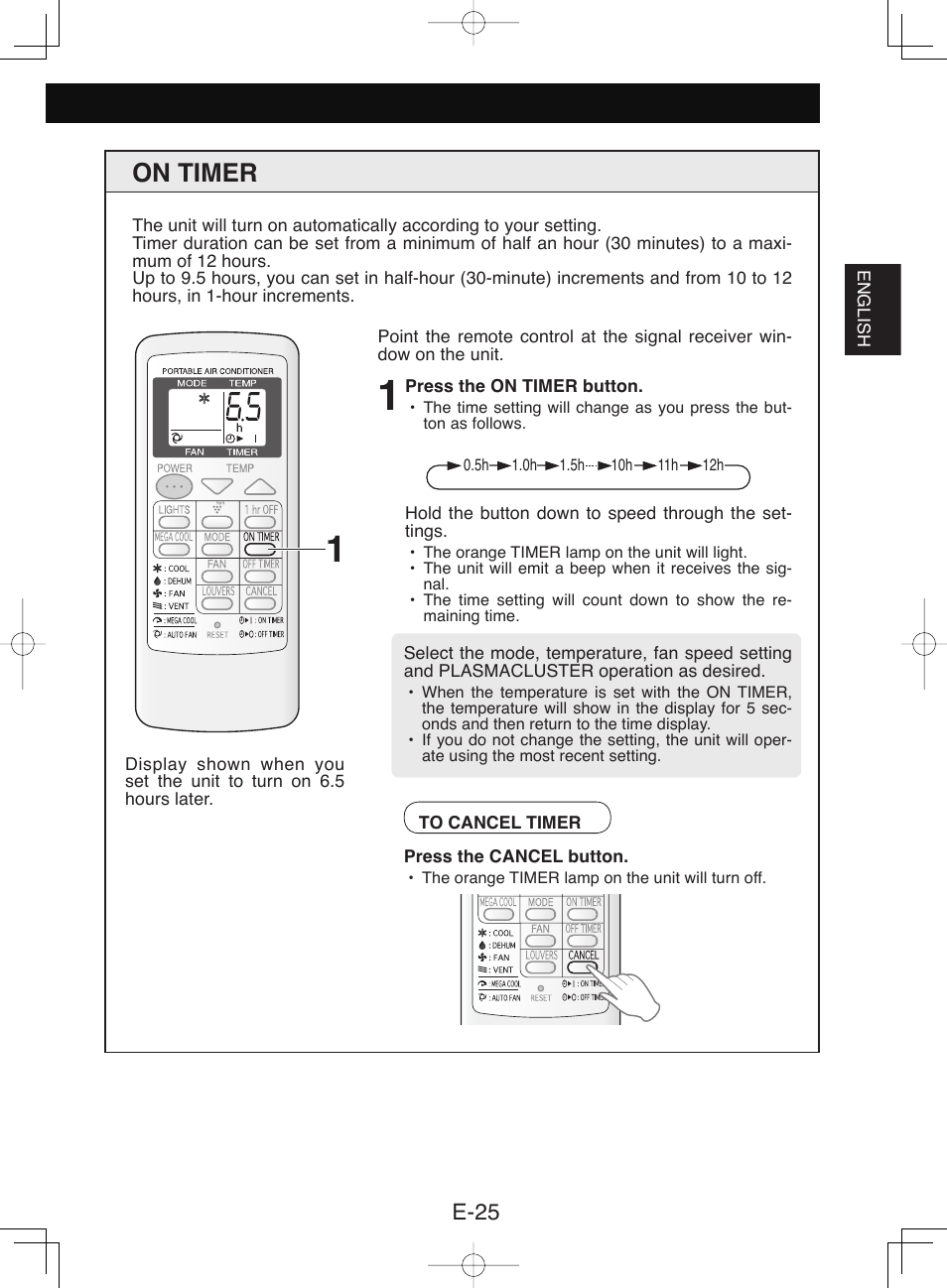 On timer, E-25 | Sharp CV-P10NC User Manual | Page 27 / 64