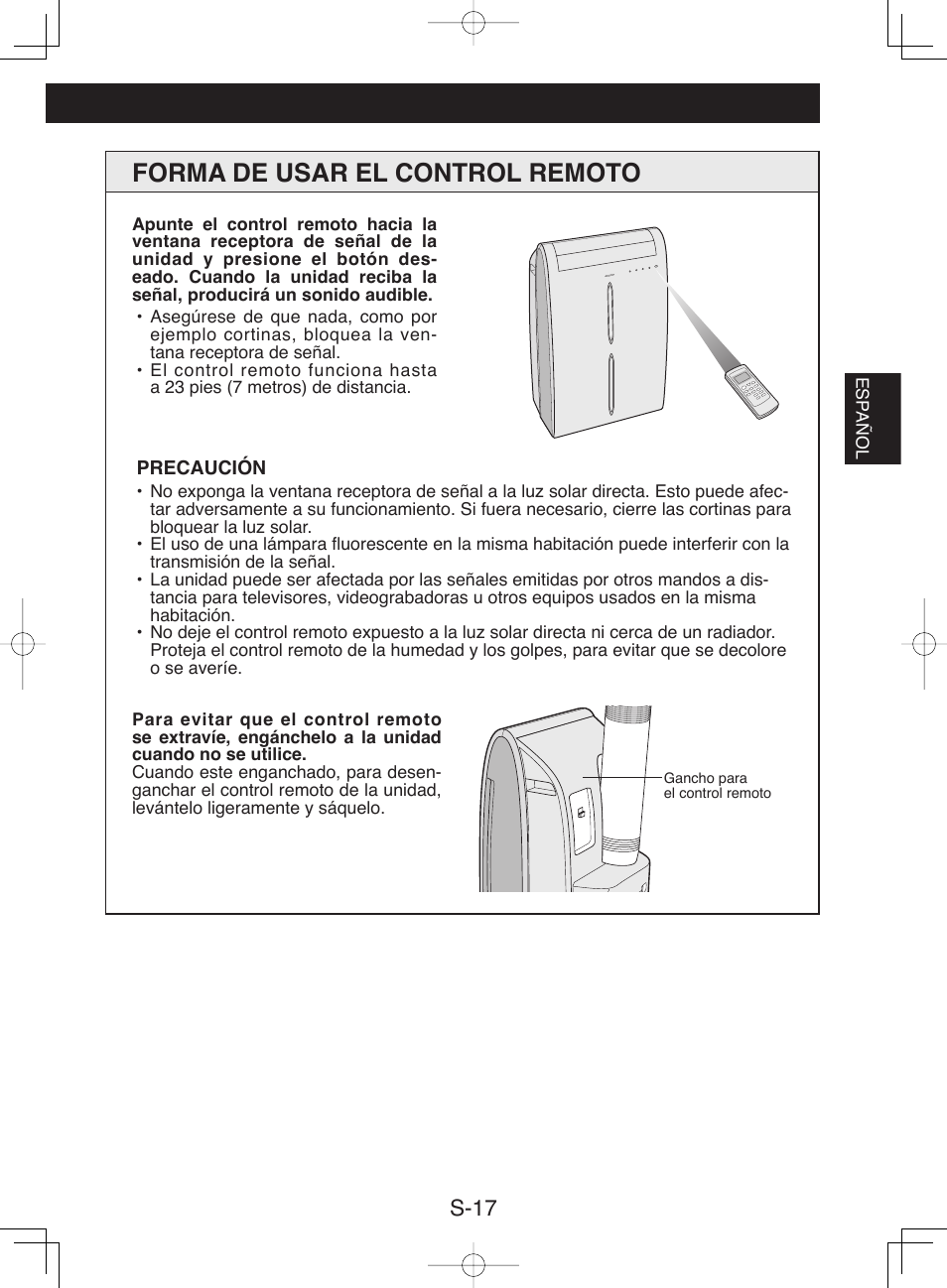 Forma de usar el control remoto, S-17 | Sharp CV-P10NC User Manual | Page 49 / 64