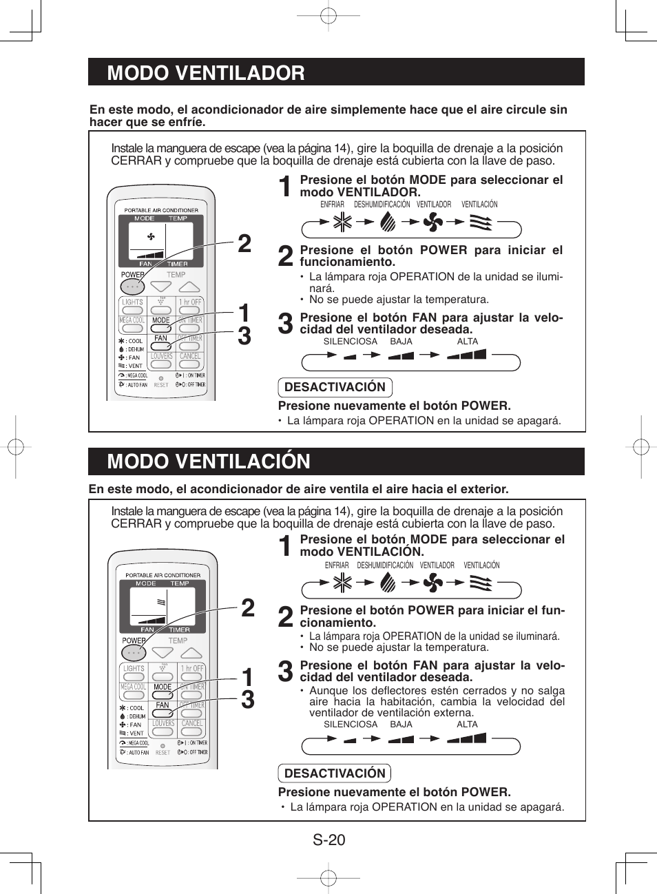 Modo ventilador modo ventilación | Sharp CV-P10NC User Manual | Page 52 / 64