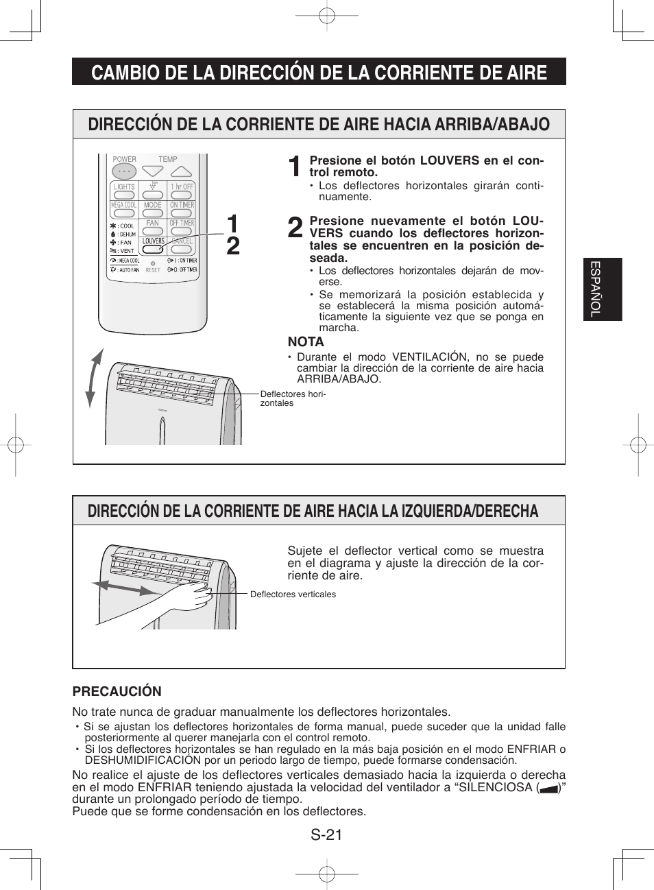 Cambio de la dirección de la corriente de aire | Sharp CV-P10NC User Manual | Page 53 / 64