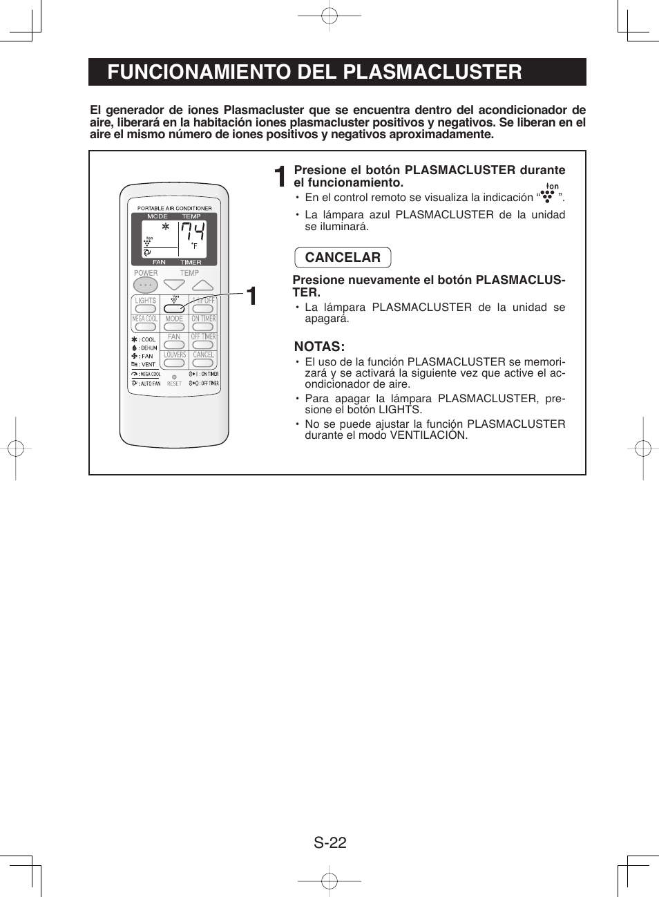 Funcionamiento del plasmacluster | Sharp CV-P10NC User Manual | Page 54 / 64