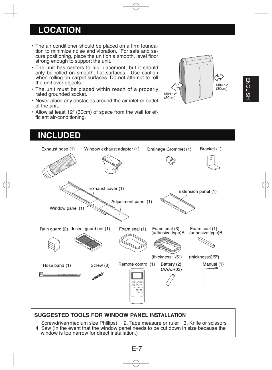 Location, Included | Sharp CV-P10NC User Manual | Page 9 / 64