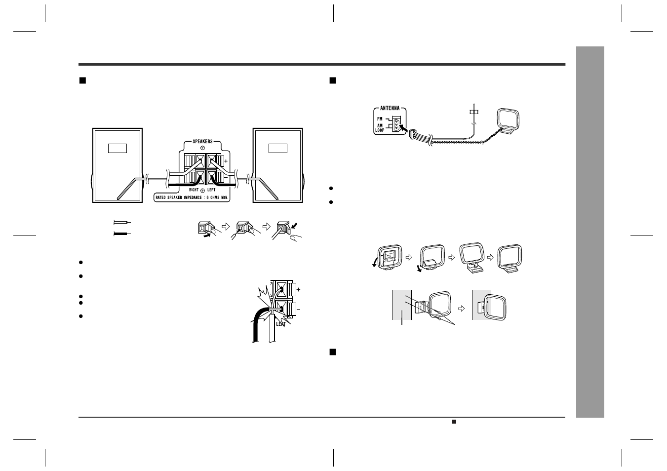 Speaker connection, Fm/am loop antenna connection, Connecting the ac power cord | Sharp CD-BA2600 User Manual | Page 11 / 32