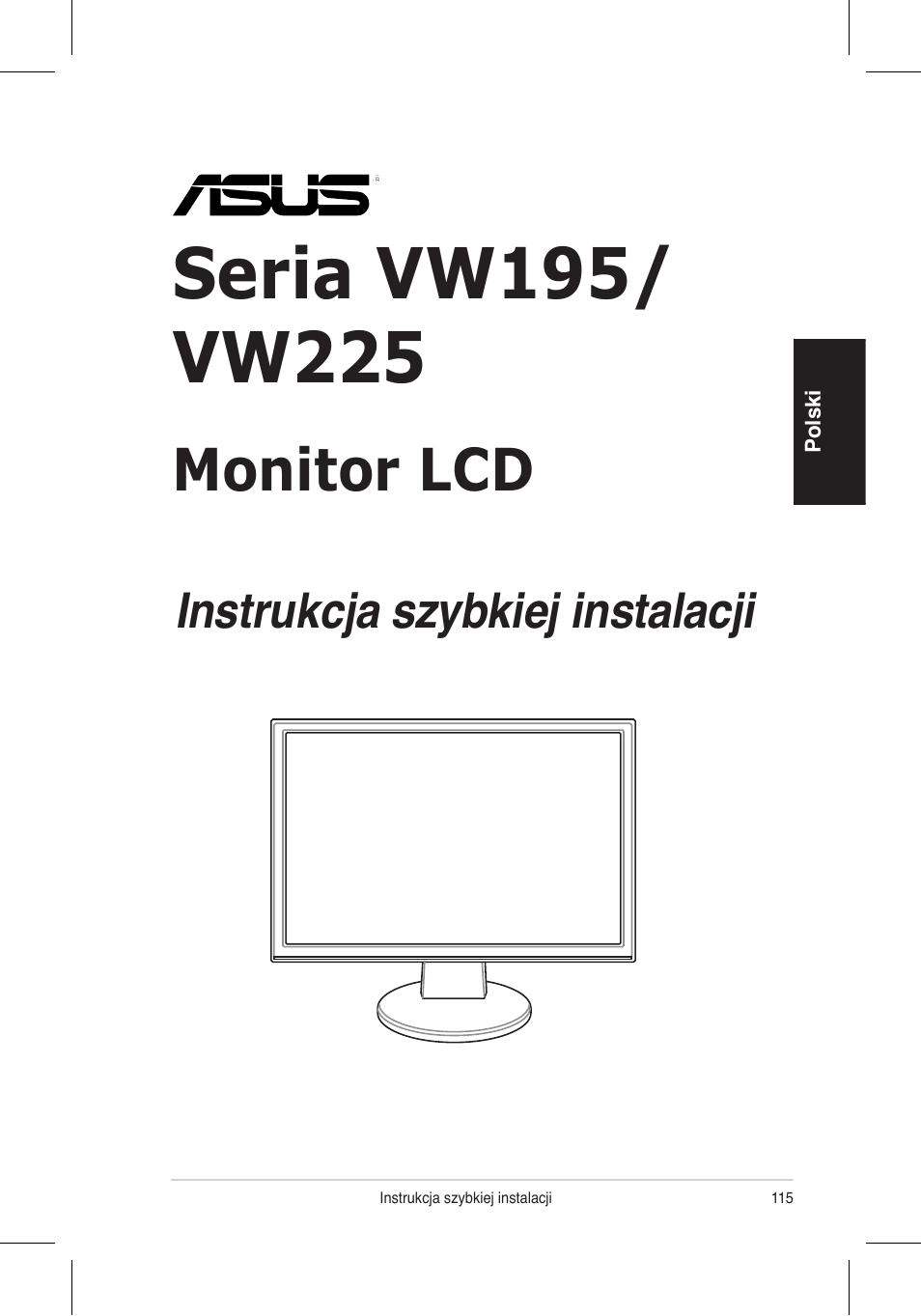 Monitor lcd, Instrukcja szybkiej instalacji | Asus VW195 User Manual | Page 117 / 170