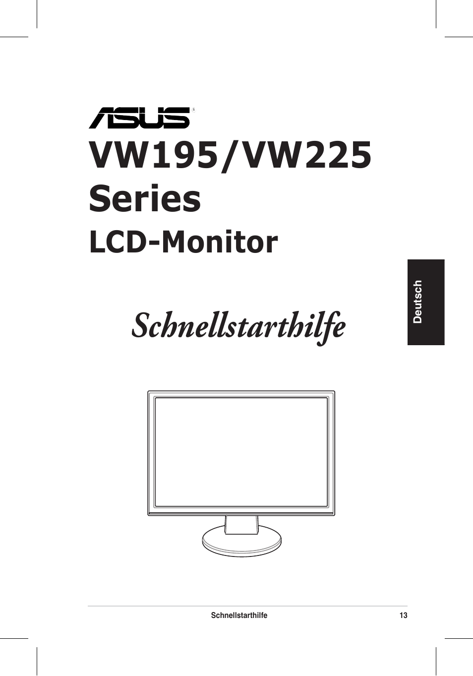 Schnellstarthilfe, Lcd-monitor | Asus VW195 User Manual | Page 15 / 170