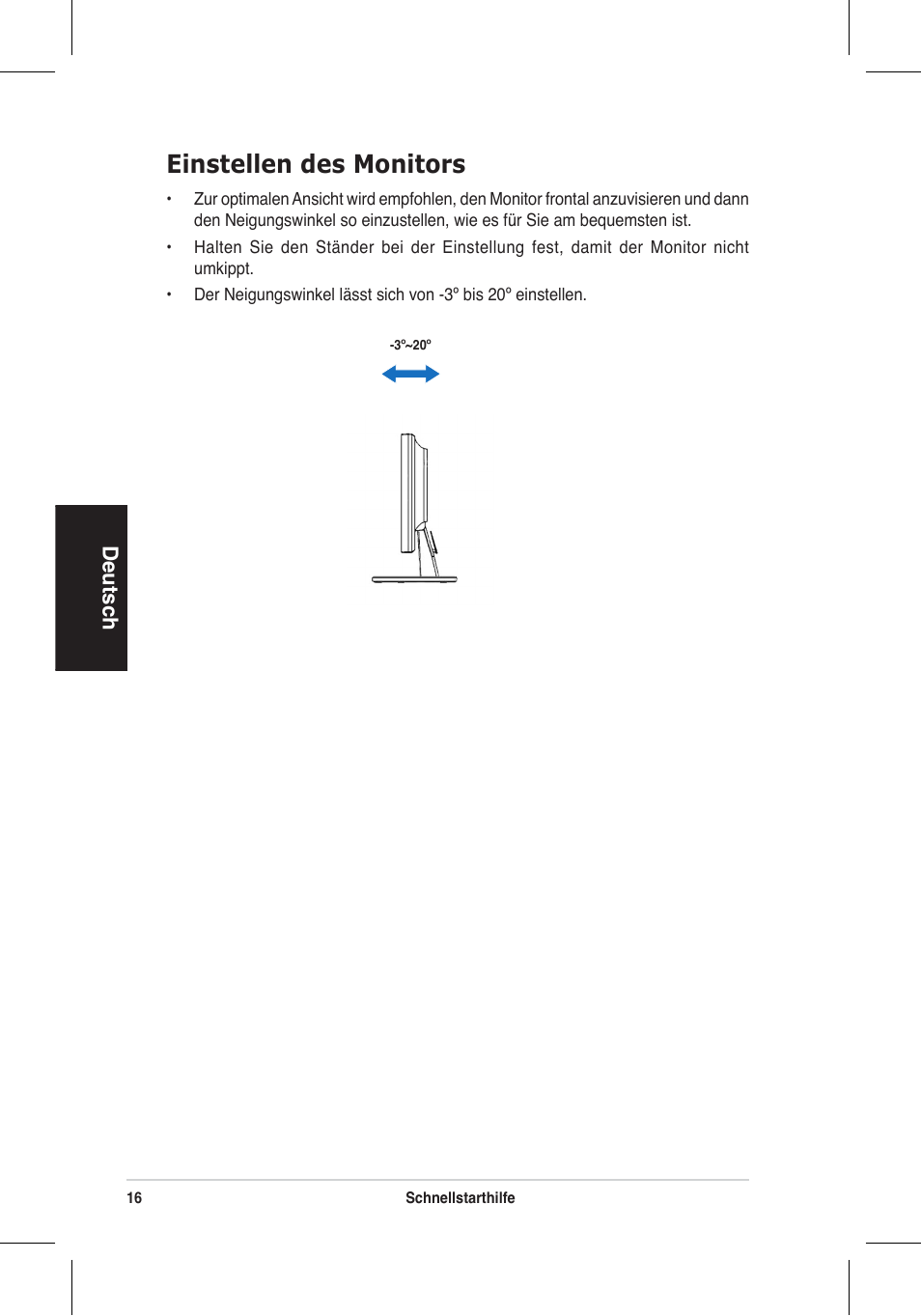 Einstellen des monitors, Deutsch | Asus VW195 User Manual | Page 18 / 170